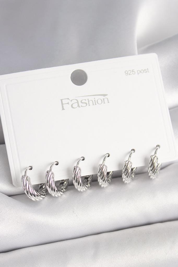 925 Ayar  Çivi Pirinç  Renk İşlemeli Halka Model Kadın Küpe Seti - Bkp10410 (8585)