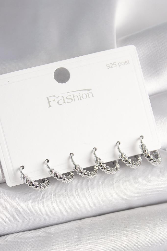 925 Ayar  Çivi Pirinç  Renk Kalp İşlemeli Halka Model Kadın Küpe Seti - Bkp10412 (8585)