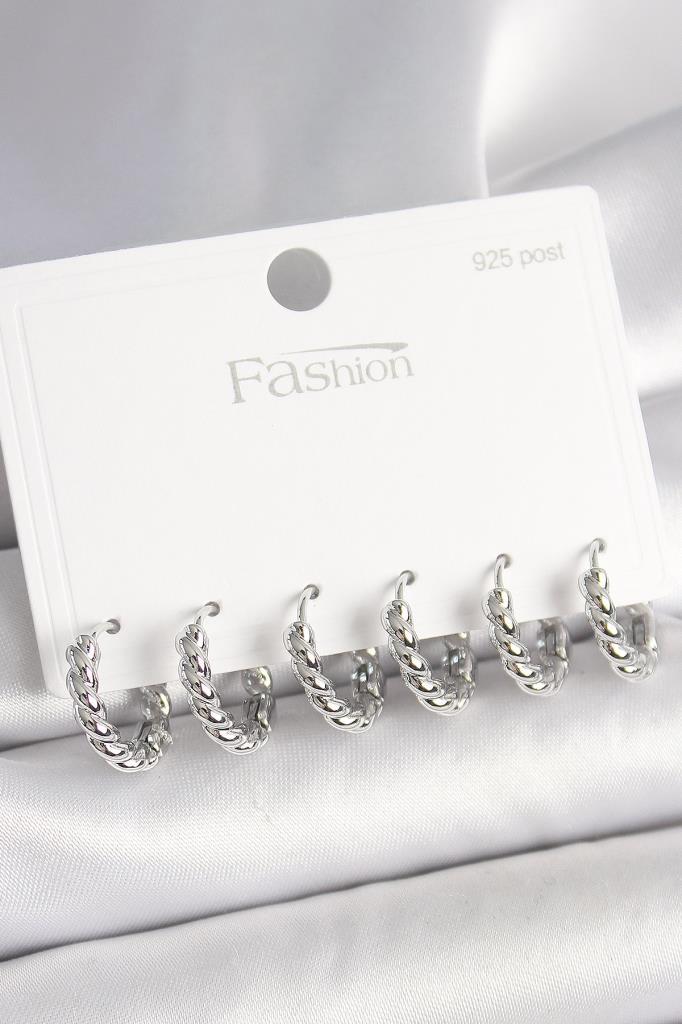 925 Ayar  Çivi Pirinç  Renk Sarmal Halka Model Kadın Küpe Seti - Bkp10416 (8585)