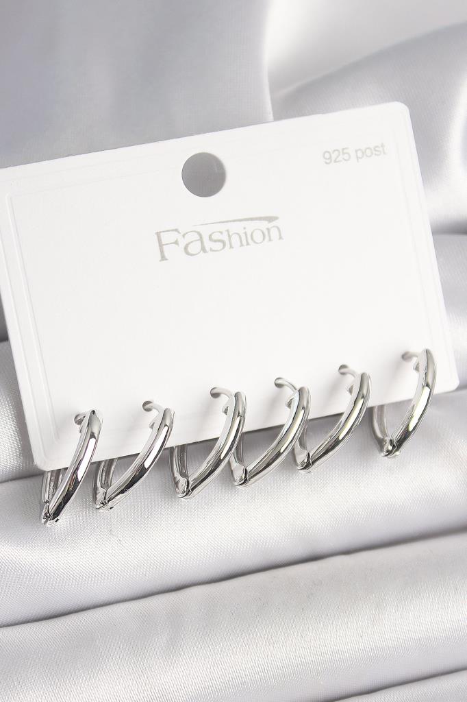 925 Ayar  Çivi Pirinç  Renk Üçgen Model Kadın Küpe Seti - Bkp10414 (8585)