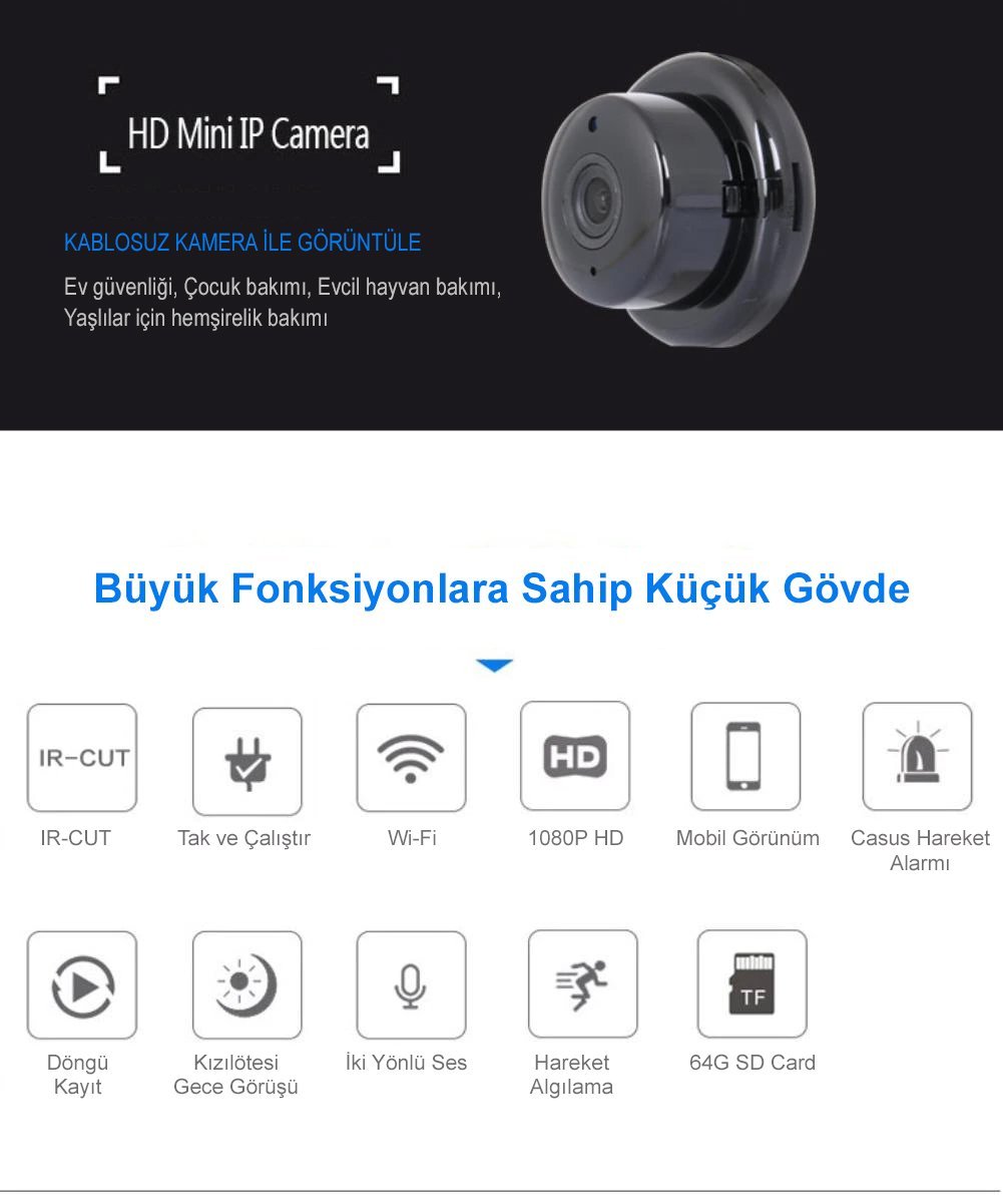 PM-4792 V380 Gece Görüşlü Mikrofonlu 1080P Wifi IP Kamera